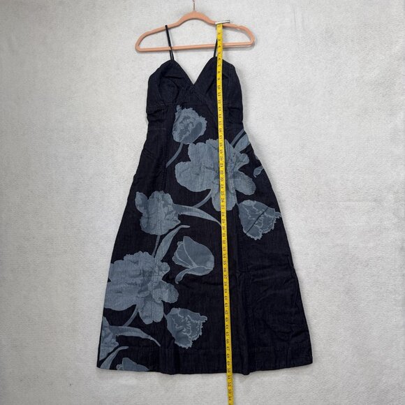 Sundance Dress Womens 12 Blue Denim Floral Spaghetti Strap V Neck Midi A Line - Picture 4 of 10